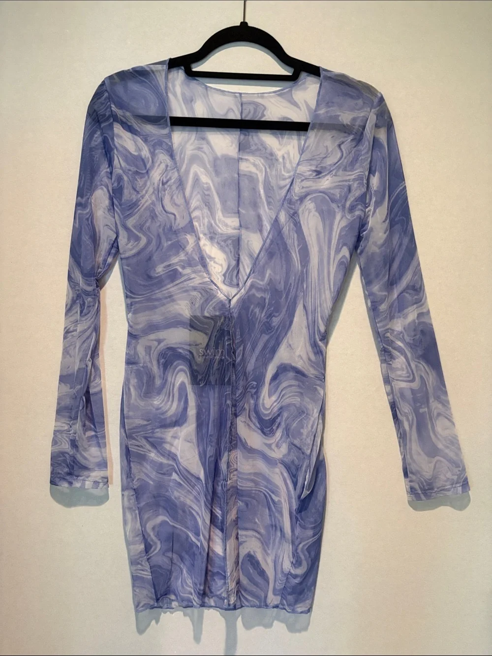Naked Wardrobe Swim - Back on the Low Cover up dress. sheer blue. Large. NWT